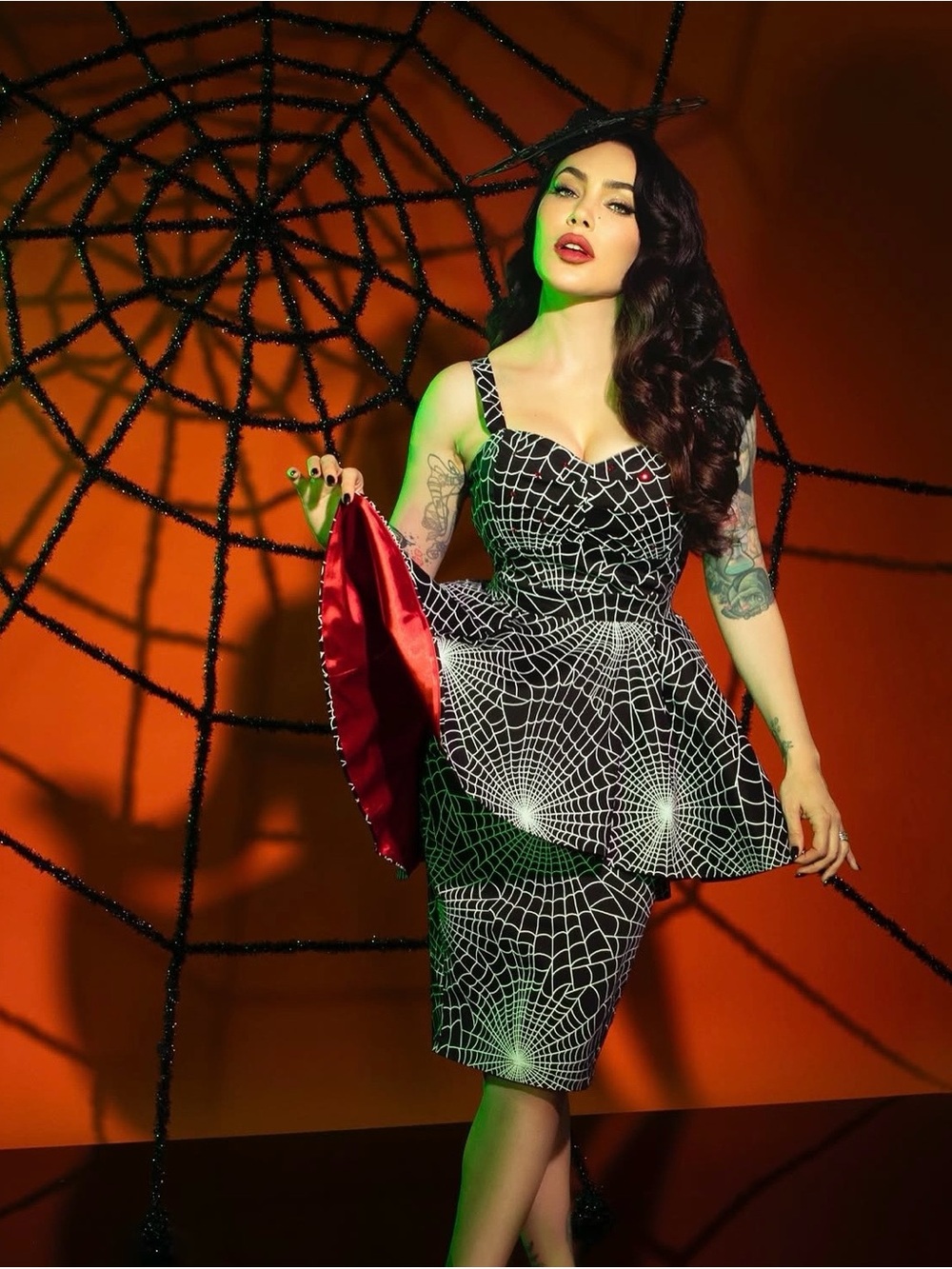 Pinup Couture Deadly Dames Peplum Topper In Spider Web Print Size S NWT